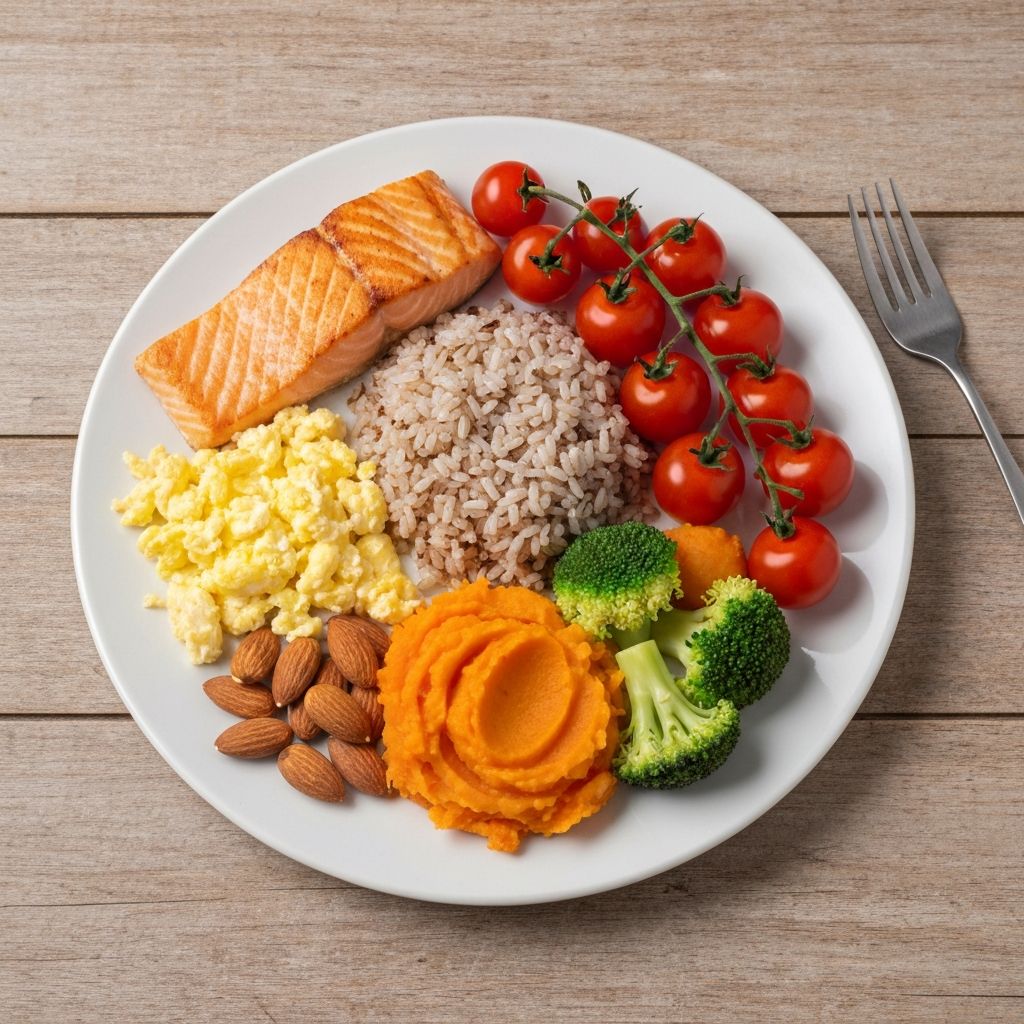 Balanced plate showing macronutrients